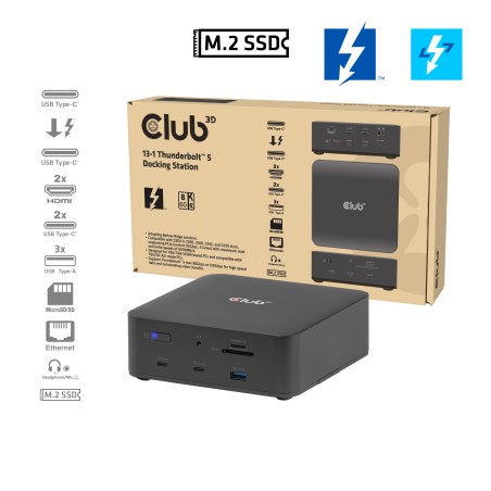 CLUB3D CSV-2562 13-1 Thunderbolt™ 5-dockingstation M.2 SSD 2x HDMI™ 8K60Hz Thunderbolt™ Share-certificeret 180 W